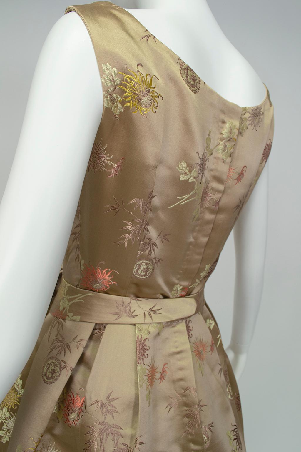 Jacques Cassia Haute Couture Taupe Brocade Corolle Tulip Skirt Dress - S, 1960s For Sale 2