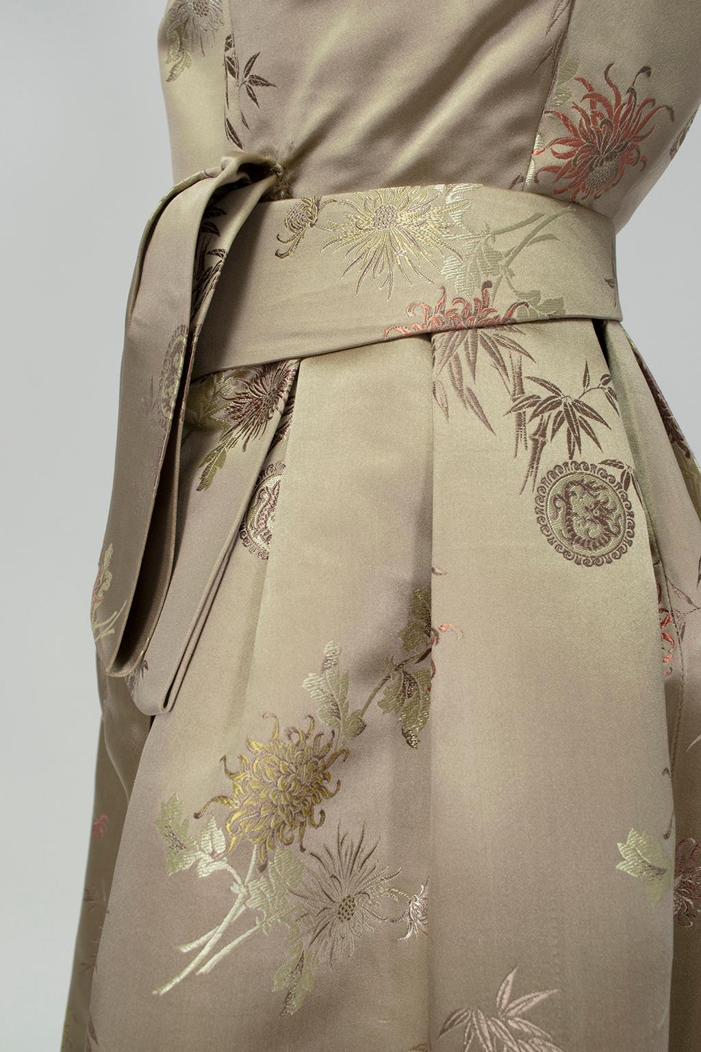 Jacques Cassia Haute Couture Taupe Brocade Corolle Tulip Skirt Dress - S, 1960s For Sale 7