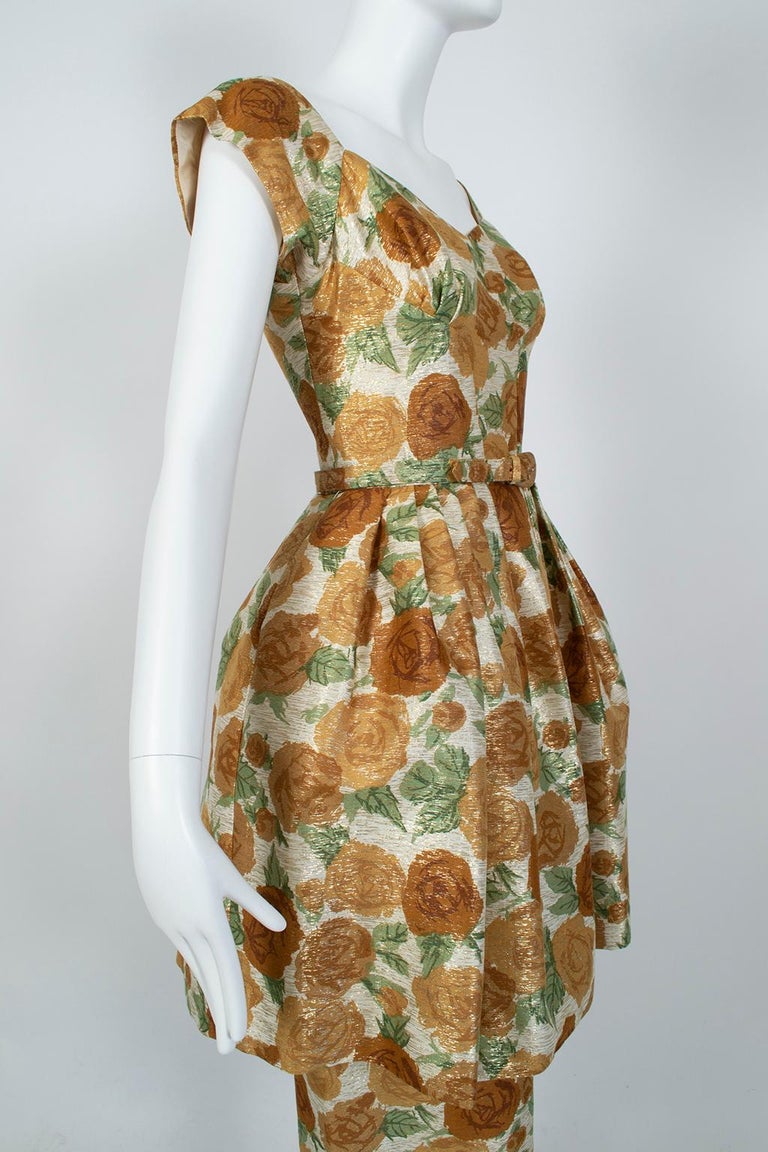 New Look Gold Floral Lampshade Party Dress, 1950s For Sale at 1stdibs