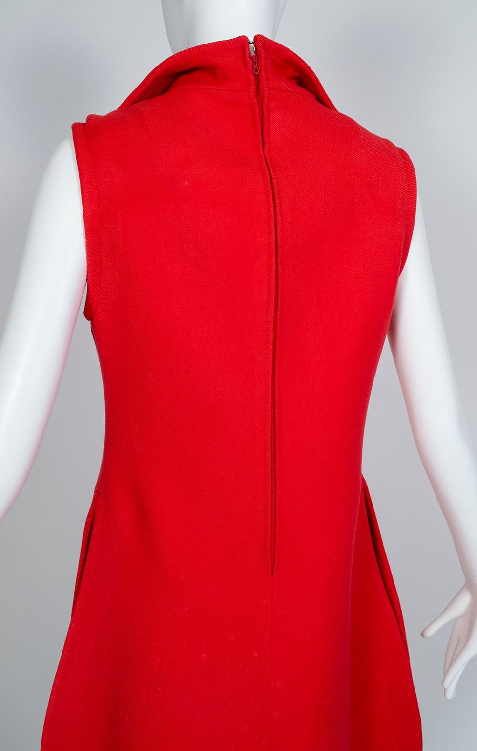 Red Space-Age Pierre Cardin Prototype Cutout Tabard Dress w Provenance-S-M, 1969 2