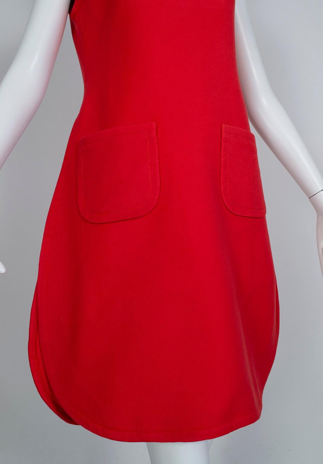 Red Space-Age Pierre Cardin Prototype Cutout Tabard Dress w Provenance-S-M, 1969 3