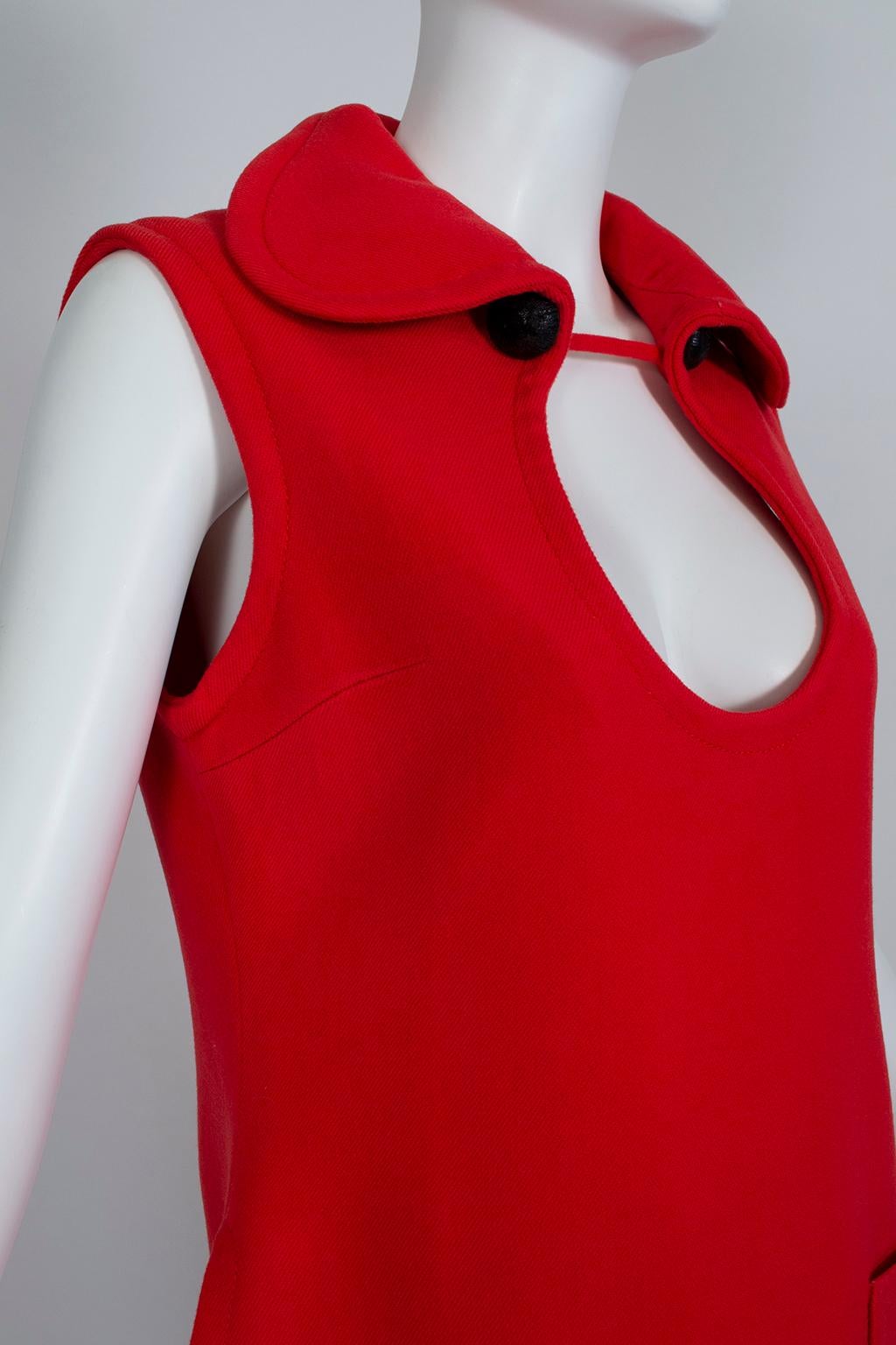 Red Space-Age Pierre Cardin Prototype Cutout Tabard Dress w Provenance-S-M, 1969 In Good Condition In Tucson, AZ