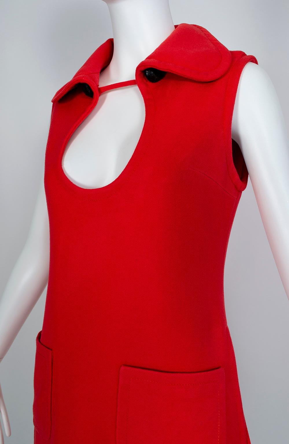 Women's Red Space-Age Pierre Cardin Prototype Cutout Tabard Dress w Provenance-S-M, 1969