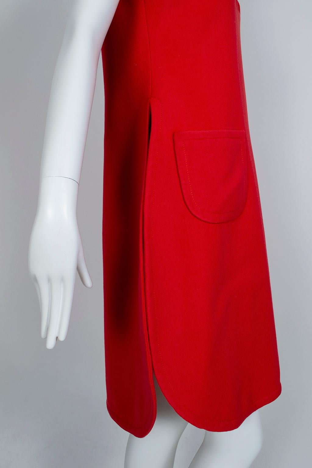 Red Space-Age Pierre Cardin Prototype Cutout Tabard Dress w Provenance-S-M, 1969 1
