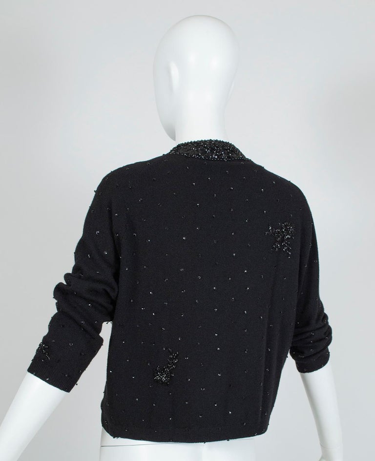 Black Bead and Sequin Sweater Girl Cardigan Hong Kong, 1950s For Sale