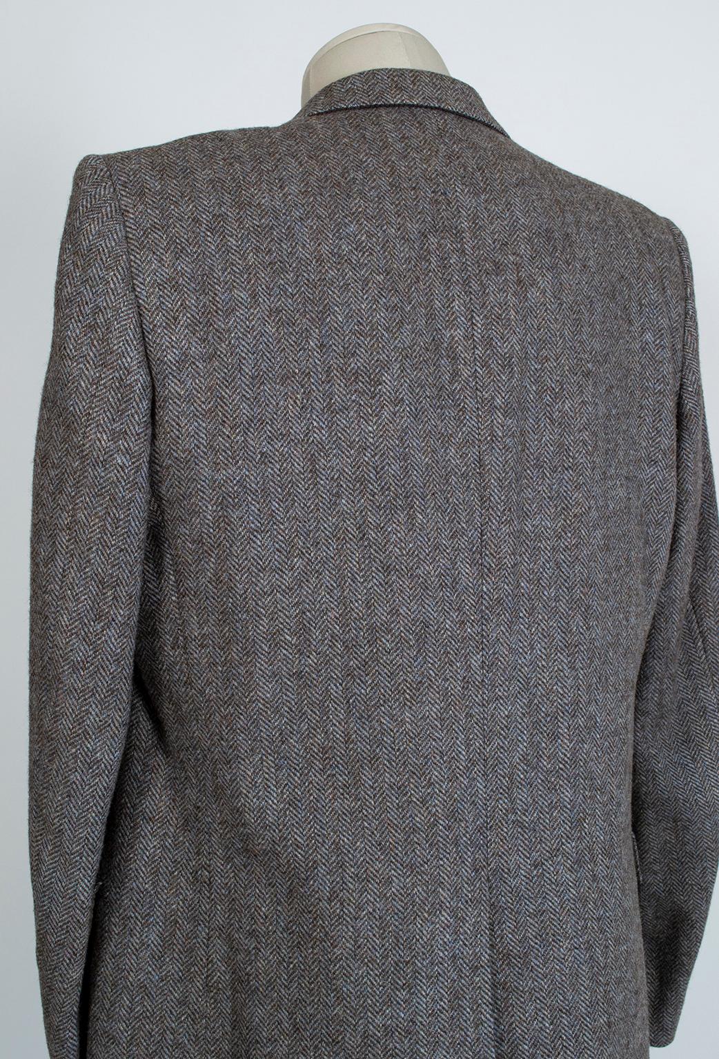 Men's Men’s Christian Dior 2-Button Gray-Blue Herringbone Sport Jacket- 42-44 L, 1970s