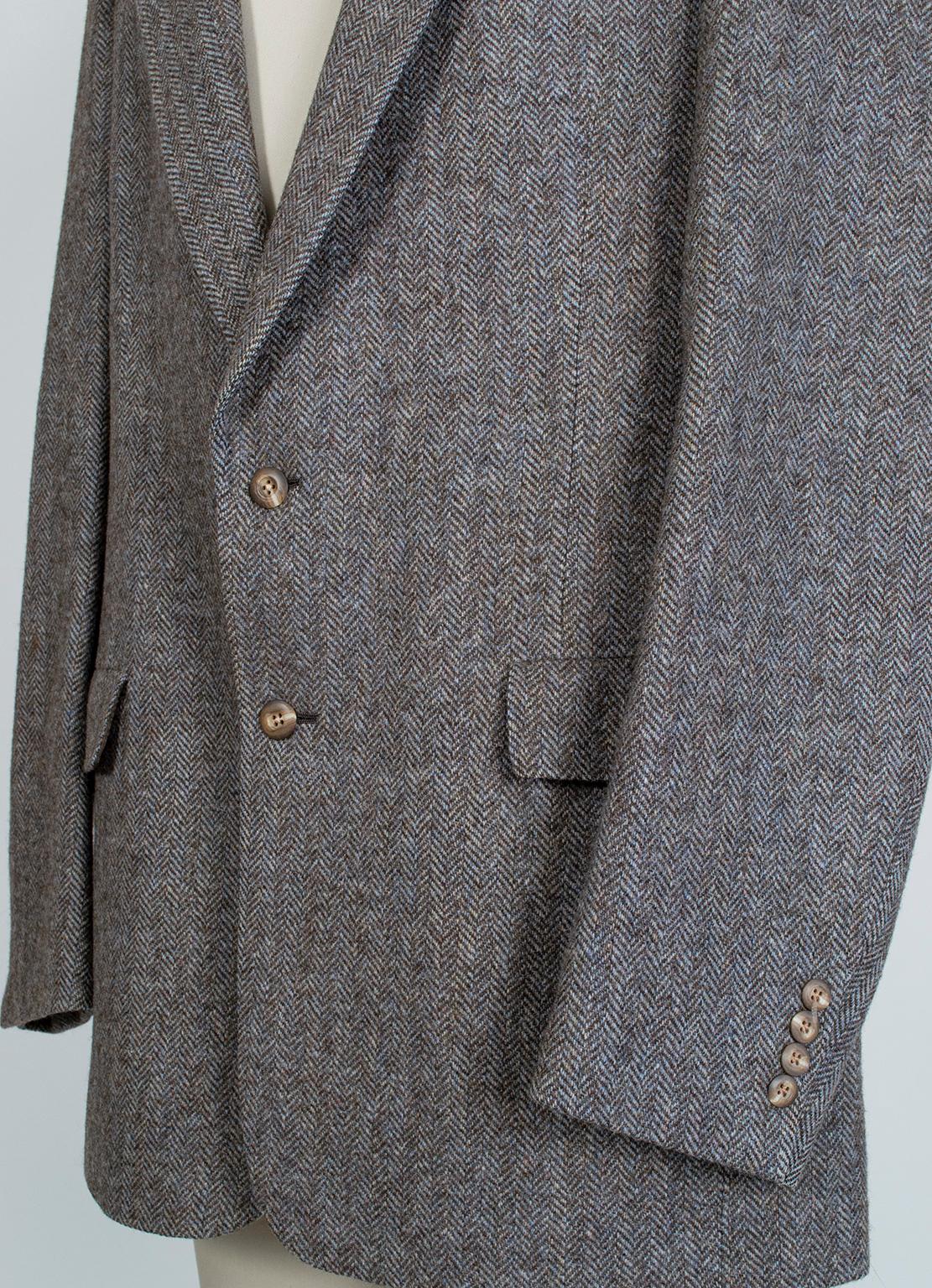 Men’s Christian Dior 2-Button Gray-Blue Herringbone Sport Jacket- 42-44 L, 1970s 1