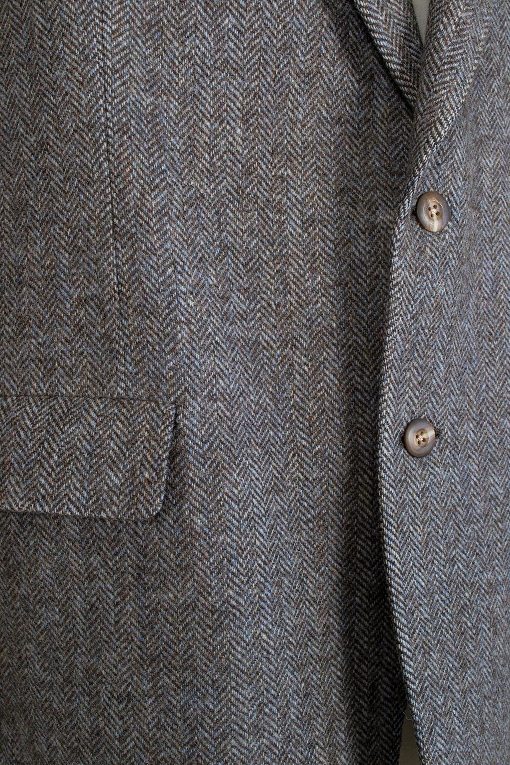 Men’s Christian Dior 2-Button Gray-Blue Herringbone Sport Jacket- 42-44 L, 1970s 2