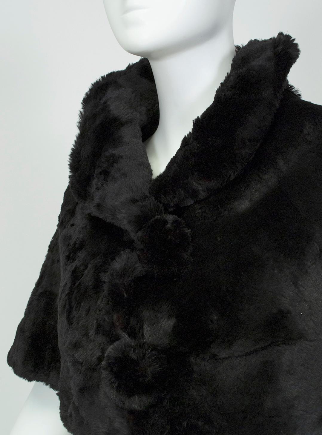 Black Shearling Capelet Stole with Shawl Collar, 1950s 2