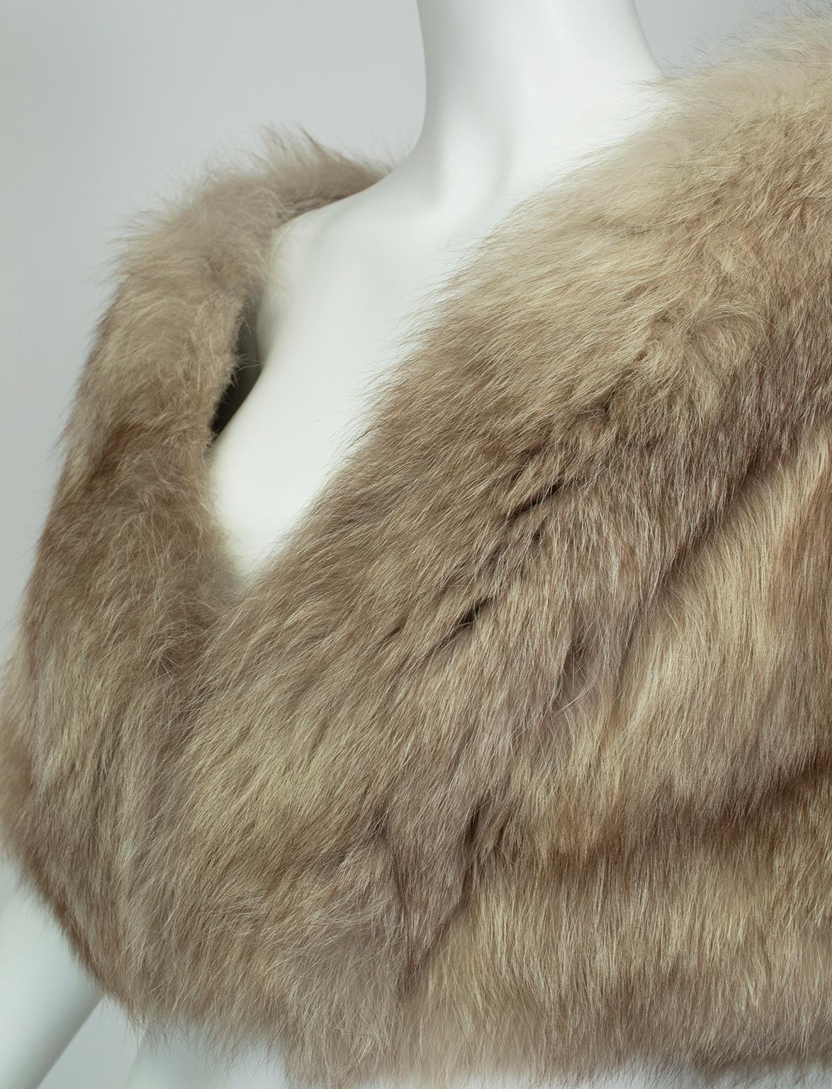 Women's Plunging Taupe Fox Stole with Horizontal Pelts, 1950s