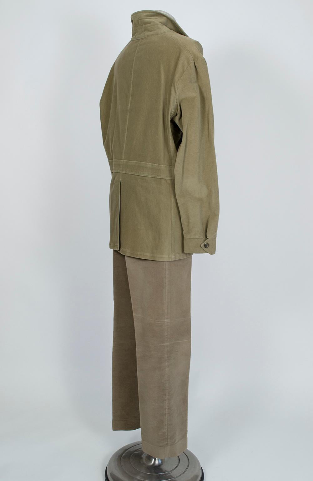 Ensemble veste et pantalon de chasse Norfolk en cuir de mouton kaki britannique pour homme - XL, années 1960 Pour hommes en vente