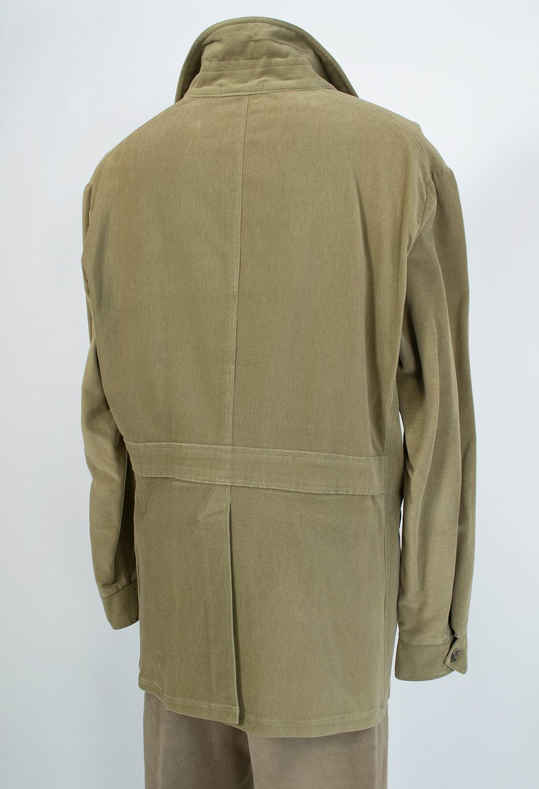 Men’s British Khaki Moleskin Norfolk Hunting Jacket and Trouser Set - XL, 1960s For Sale 7