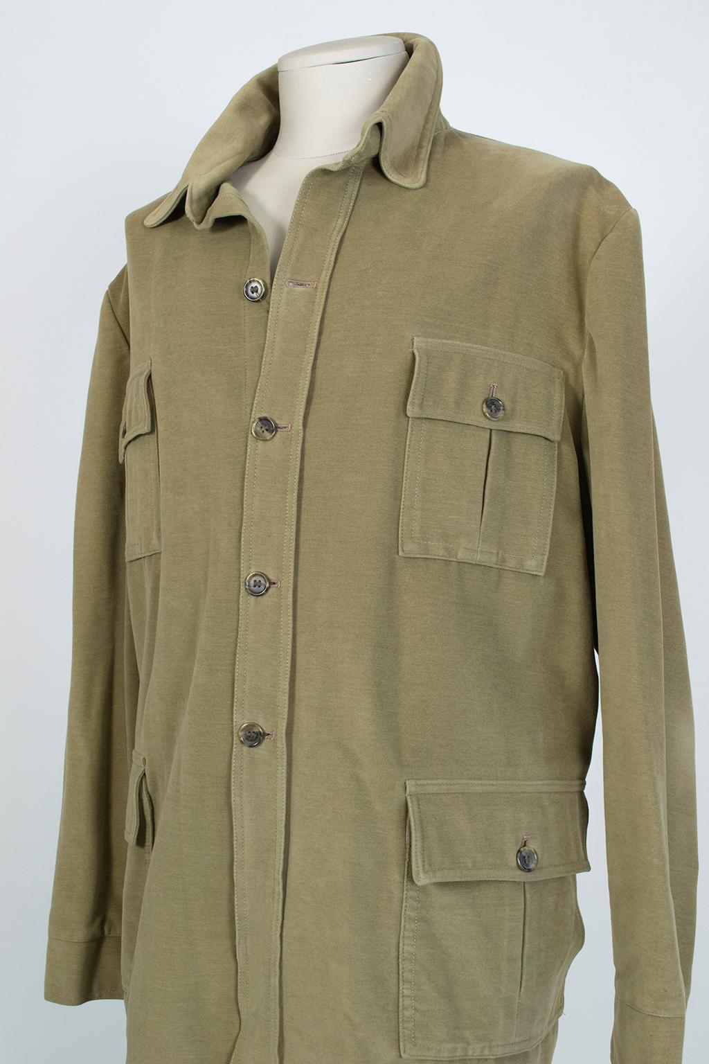 Men’s British Khaki Moleskin Norfolk Hunting Jacket and Trouser Set - XL, 1960s For Sale 6