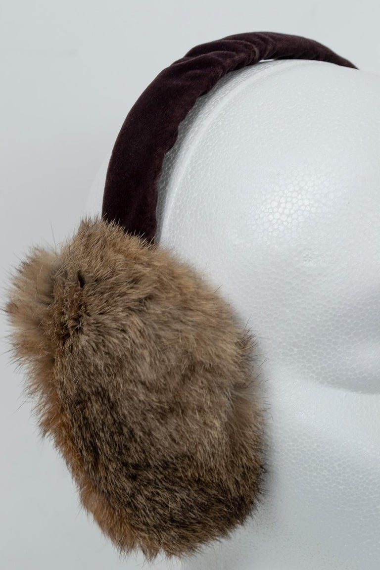 Plush Taupe Fox Fur Earmuffs with Brown Velvet Headband One Size, 1960s at 1stDibs downy fur