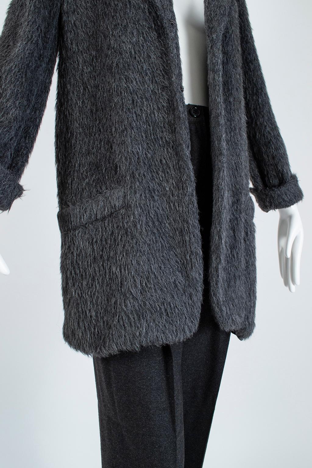 Donna Karan Charcoal Gray Teddy Bear Cashmere and Alpaca Pant Suit - M, 1990s In Excellent Condition For Sale In Tucson, AZ