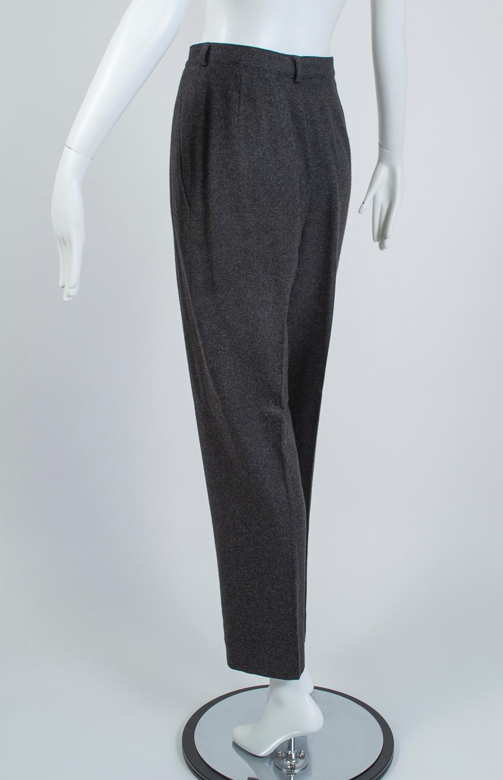 Donna Karan - Costume pantalon ours en cachemire et alpaga gris anthracite - Taille M, 1990 en vente 5