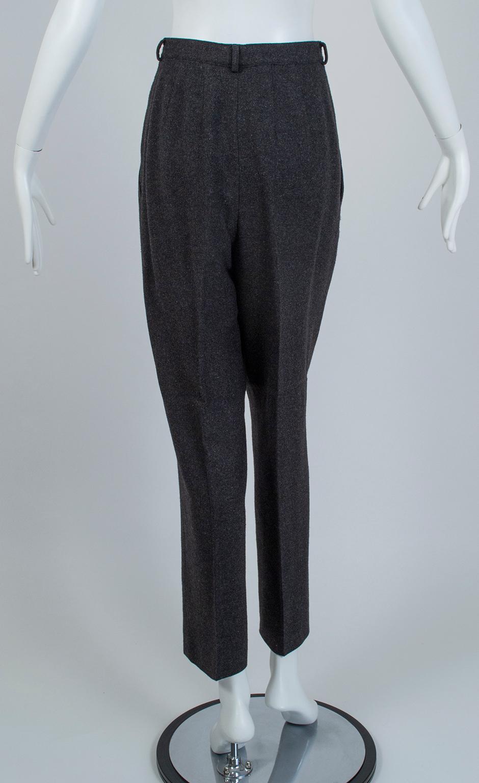 Donna Karan - Costume pantalon ours en cachemire et alpaga gris anthracite - Taille M, 1990 en vente 6