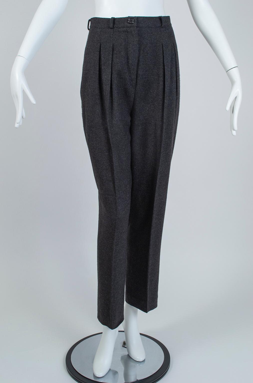 Donna Karan - Costume pantalon ours en cachemire et alpaga gris anthracite - Taille M, 1990 en vente 4