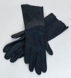 Navy Superfine Kidskin Leather Dress Gauntlet Forearm Gloves - XS 1950s