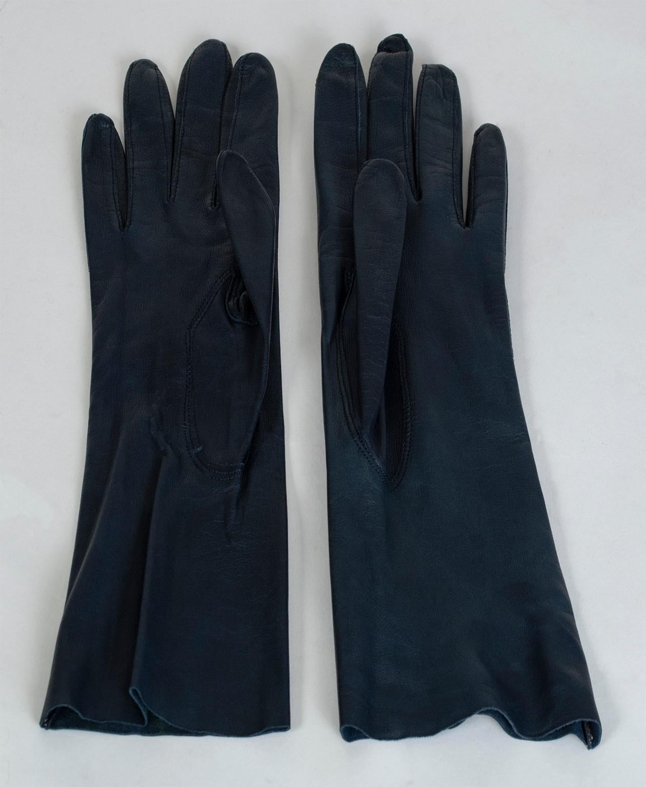 Marineblaue Kinderlederhandschuhe aus Ziegenleder - Extra klein, 1950er Jahre im Zustand „Hervorragend“ im Angebot in Tucson, AZ