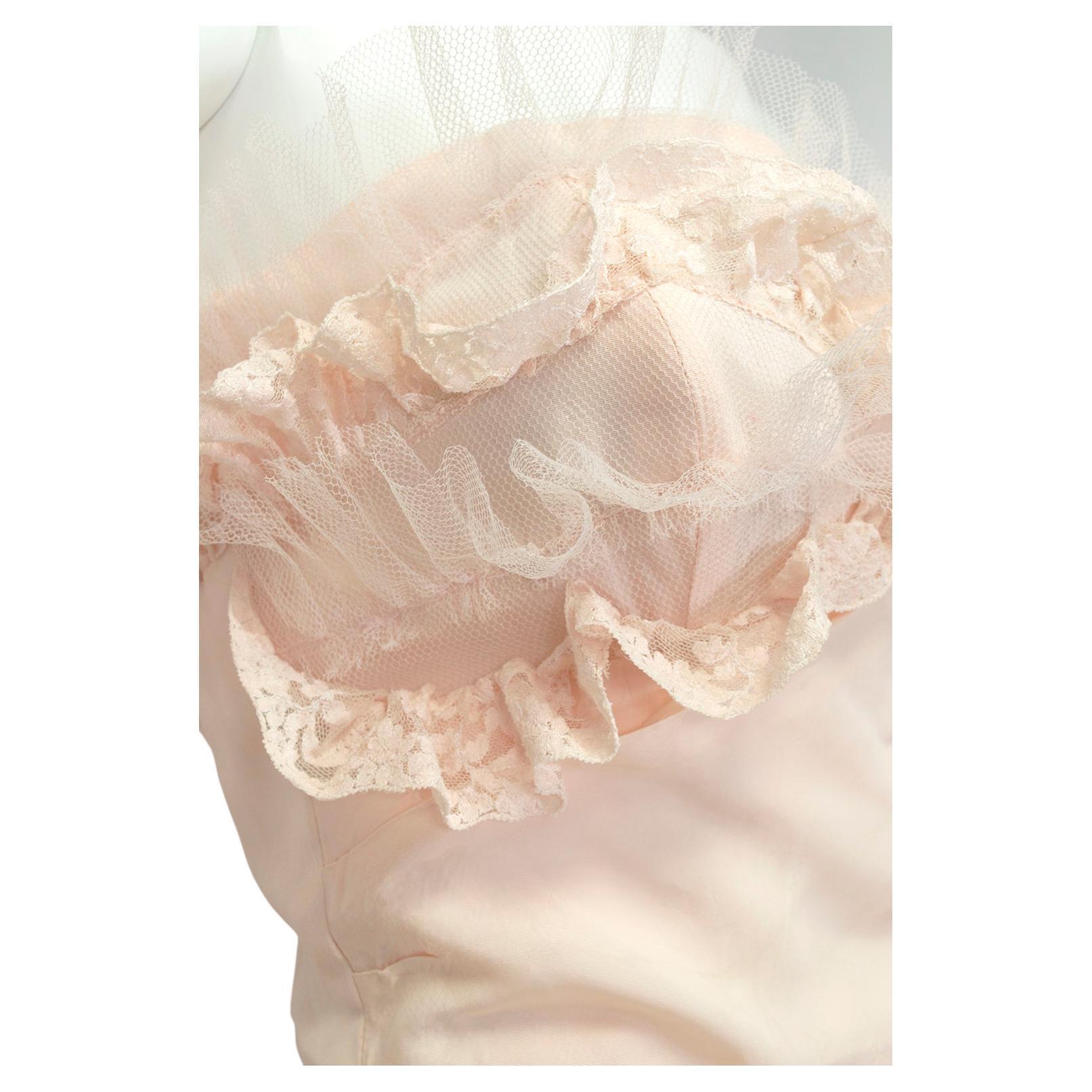 Will Steinman Pink Strapless Asymmetrical Lace Wedding Ball Gown - Small, 1950s 3