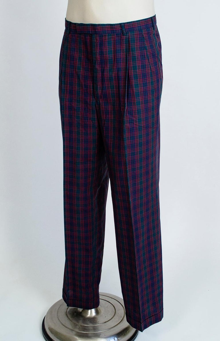 Men’s Black Watch Loden, Navy and Red Plaid Trousers, Harrod’s – 38-33 ...