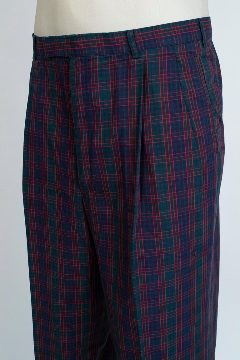 Men’s Black Watch Loden, Navy and Red Plaid Trousers, Harrod’s – 38-33 ...