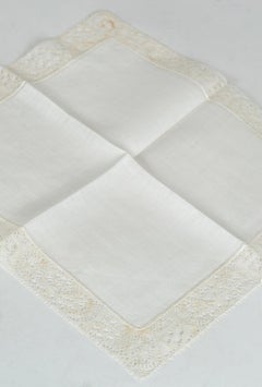 New Ivory Belgian Lace and Linen Wedding Handkerchief – Original Package, 1950s