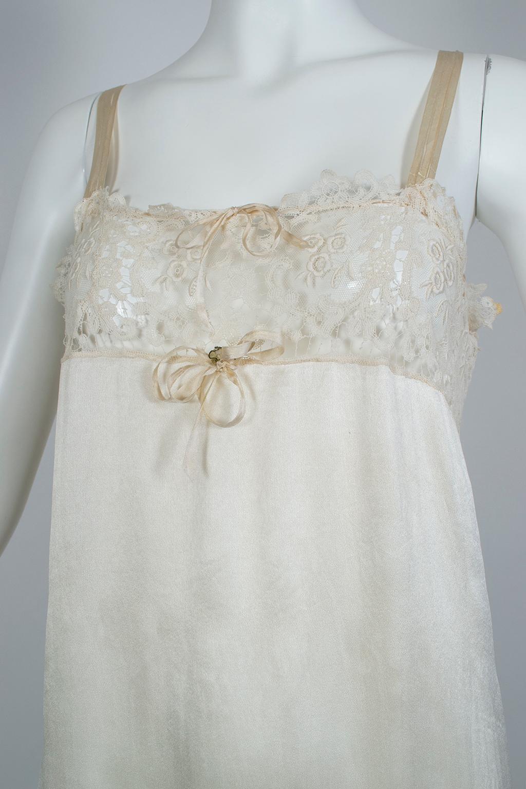 Gray Edwardian Trousseau Ivory Charmeuse and Lace Tabard Chemisette Negligée-XS, 1924