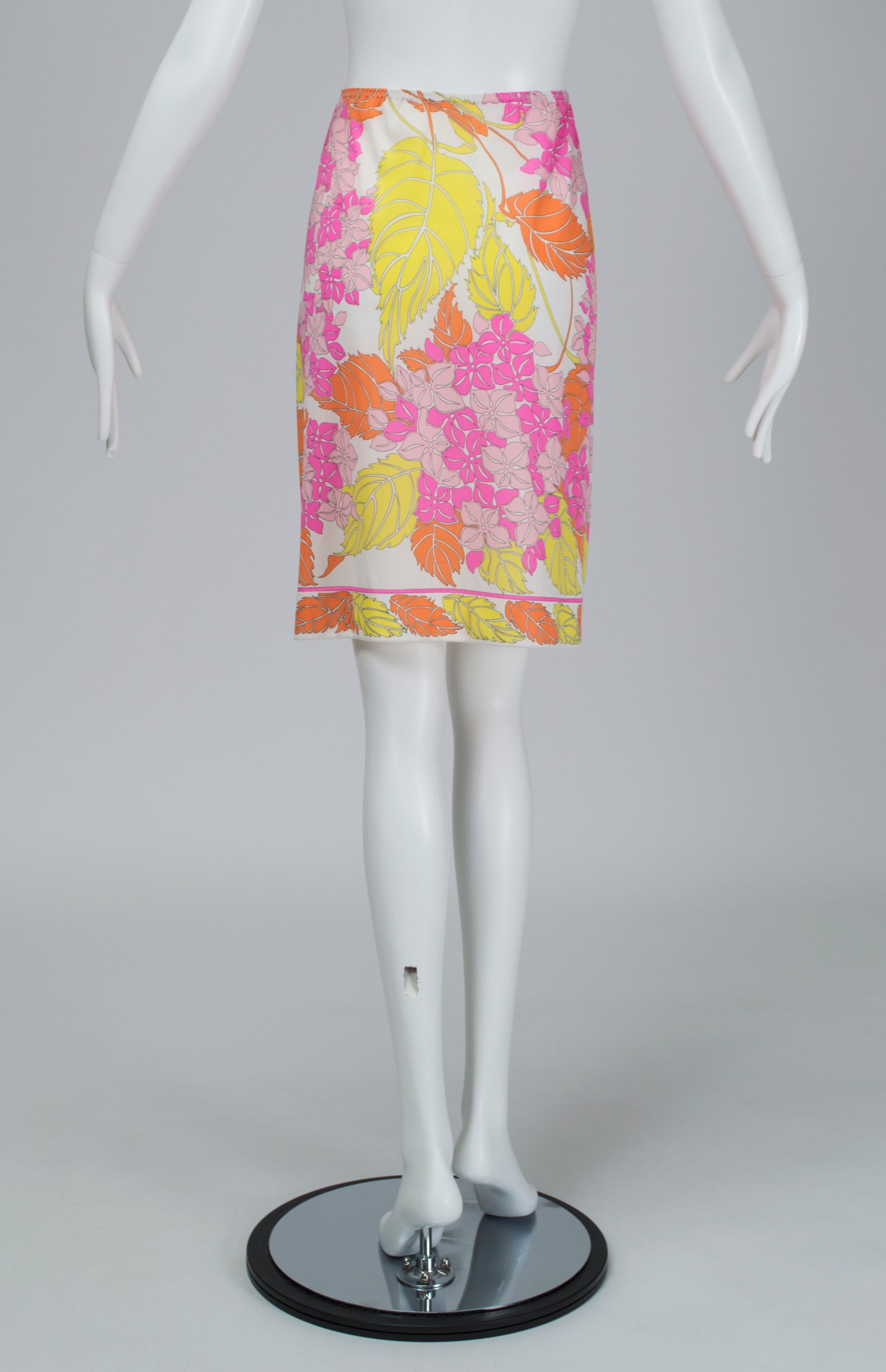 Emilio Pucci Formfit Rogers Orange Palette Rock Slip mit Blumendruck - M, 1960er Jahre im Zustand „Hervorragend“ im Angebot in Tucson, AZ