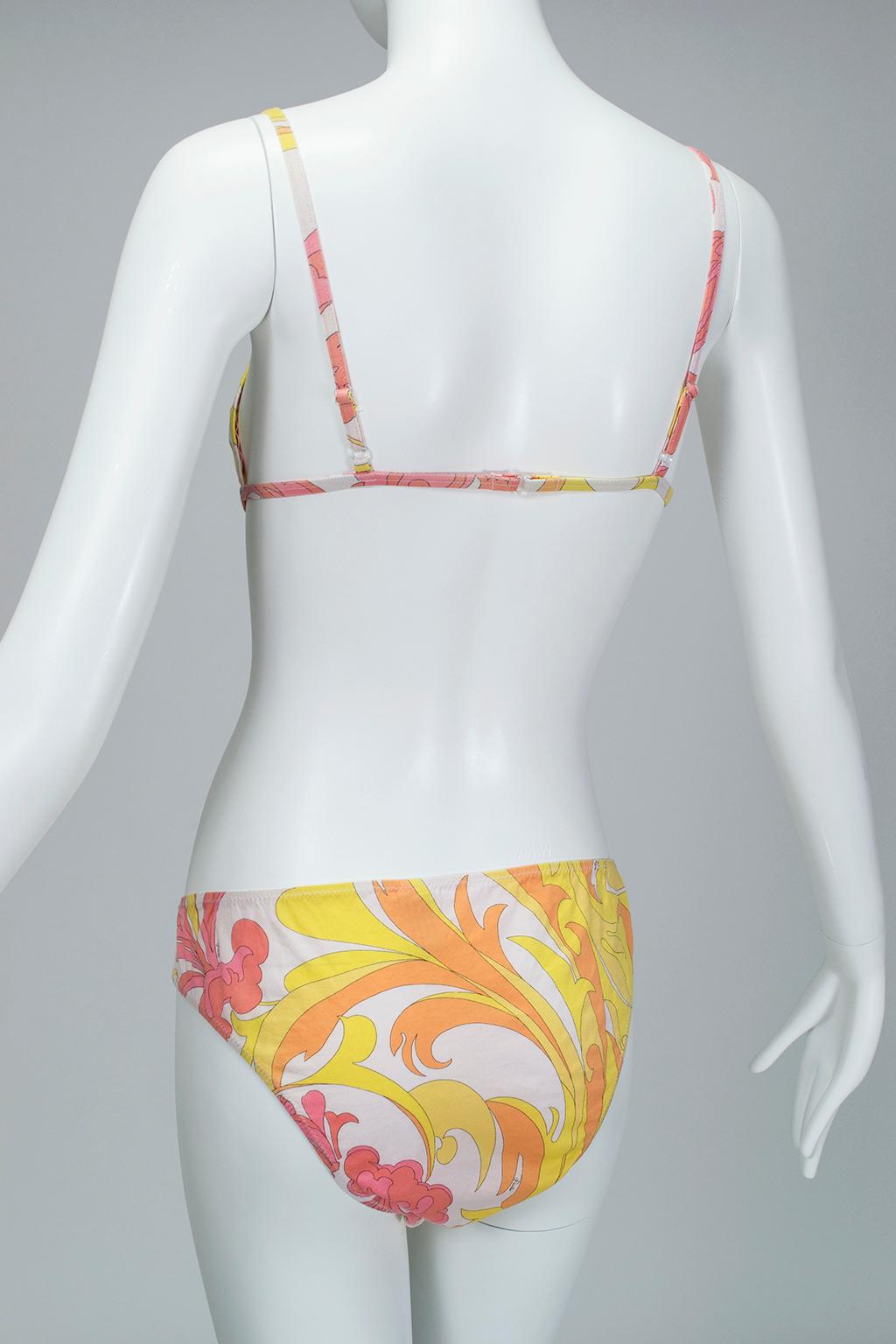 Beige Emilio Pucci Pink Yellow Psychedelic Lounge Bra and Panty Set- S-M, 21st Century