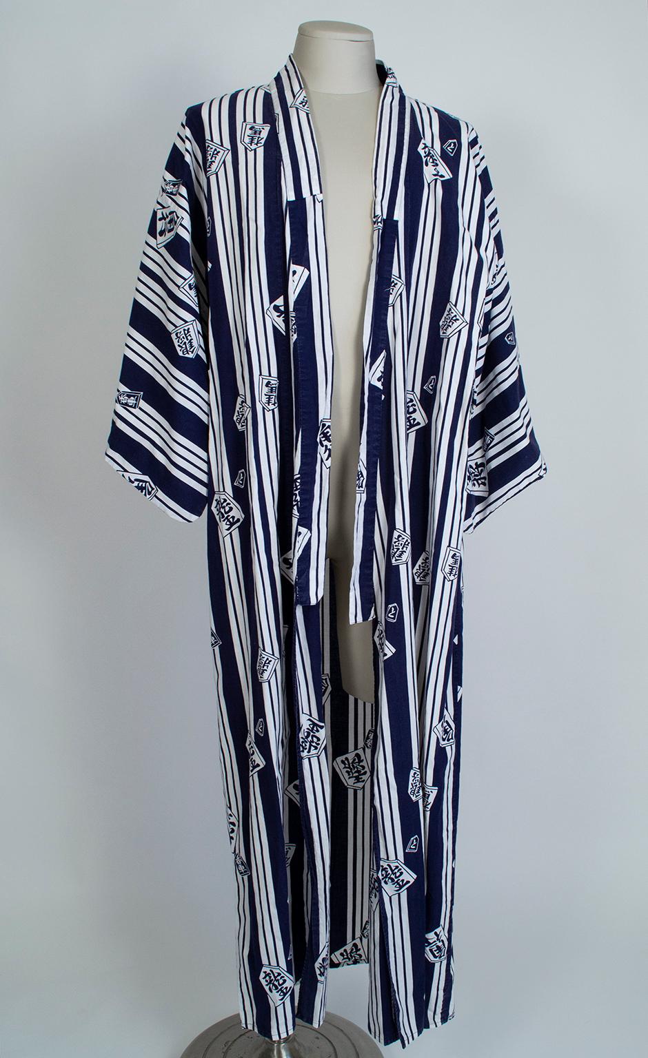 Men's Men’s Masukyo Japanese Cotton Yukata Kimono Robe, 1970s