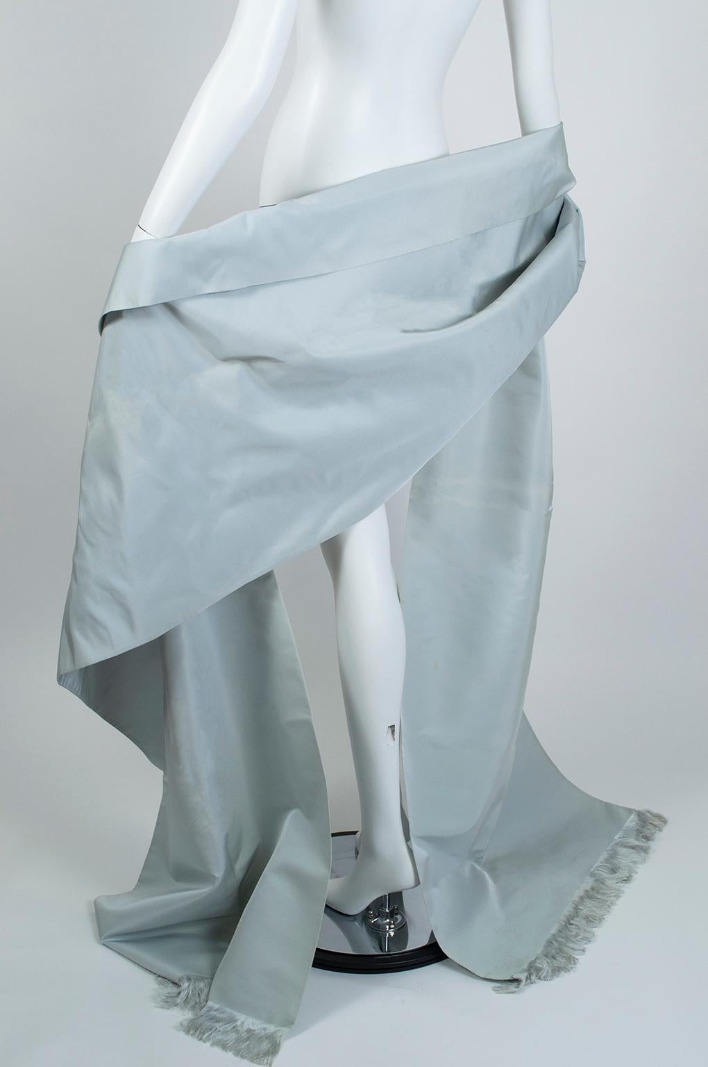 Gustave Tassell Icy Blue Silk Fringed Wrap Shawl - 140