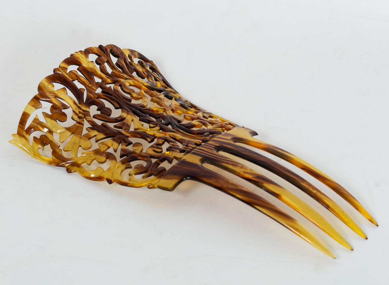 Just one of the treasures brought back from a mother-daughter world tour, this comb was purchased in Spain in 1924. Its impressive width and high profile are perfectly suited for wearing with a traditional mantilla draped over the head (and we