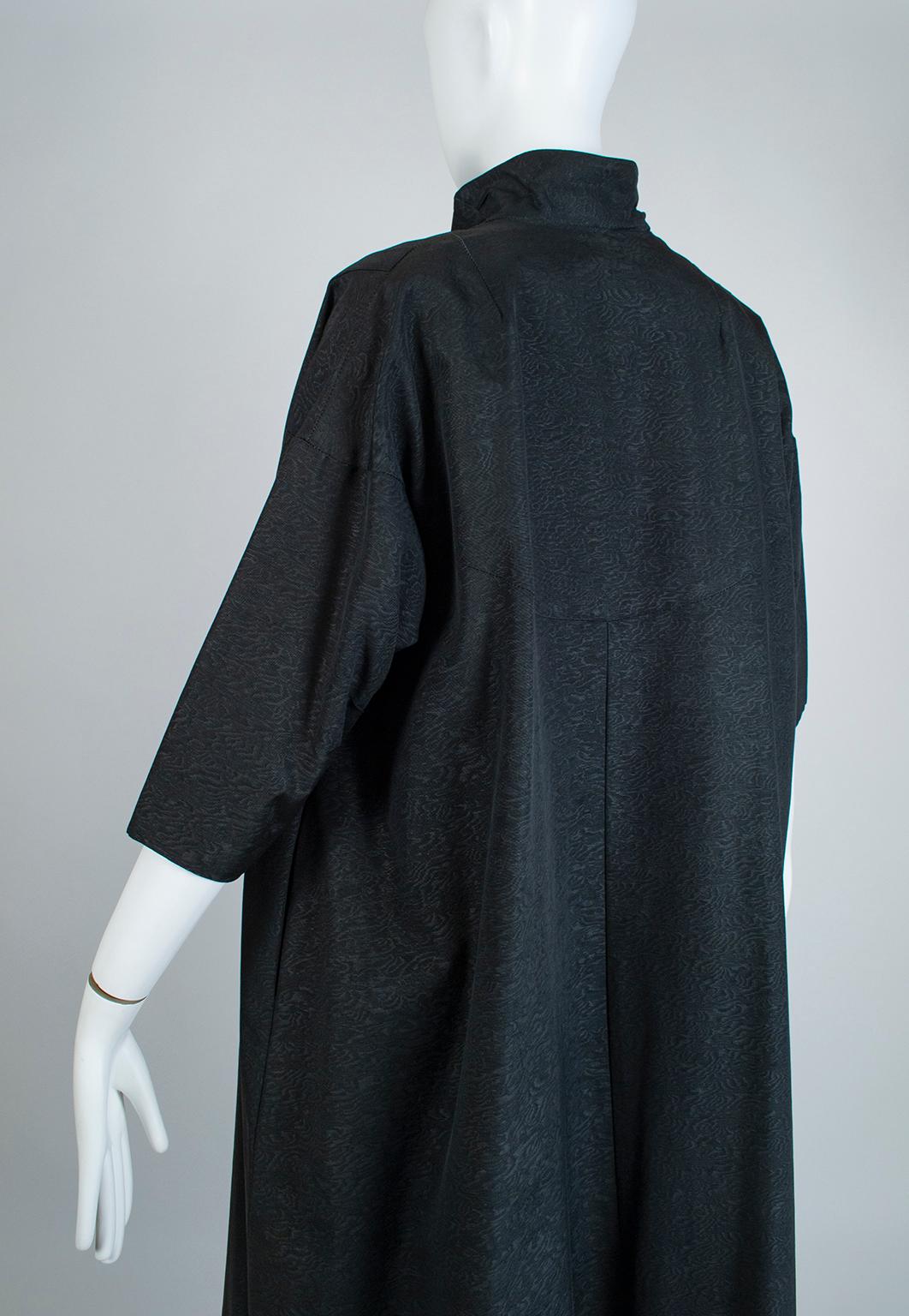 Black Silk Moiré Jeweled Tea Dress and Red-Lined Opera Coat Ensemble - XS, 1950s For Sale 10