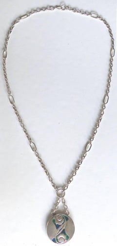 Archibald Knox Liberty & Co. Sterling & Enamel "Button" Pendant Neklace & Chain