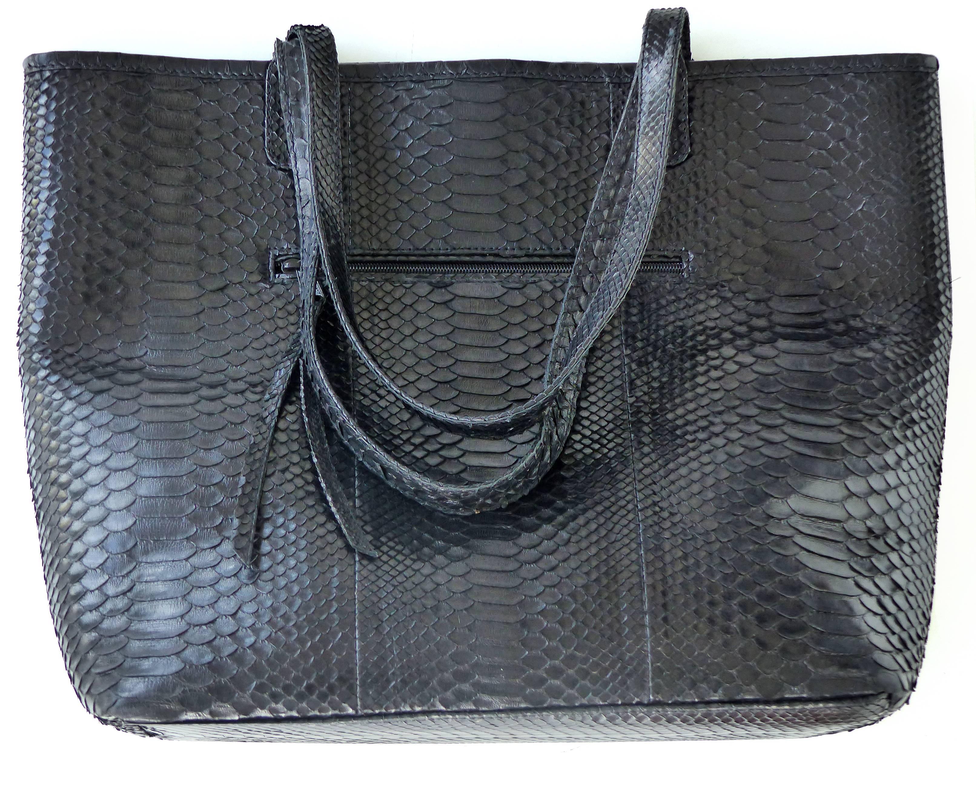 Women's Black Rock Python Perforated and Studded Tote by Glen Arthur Designs for GabBag For Sale