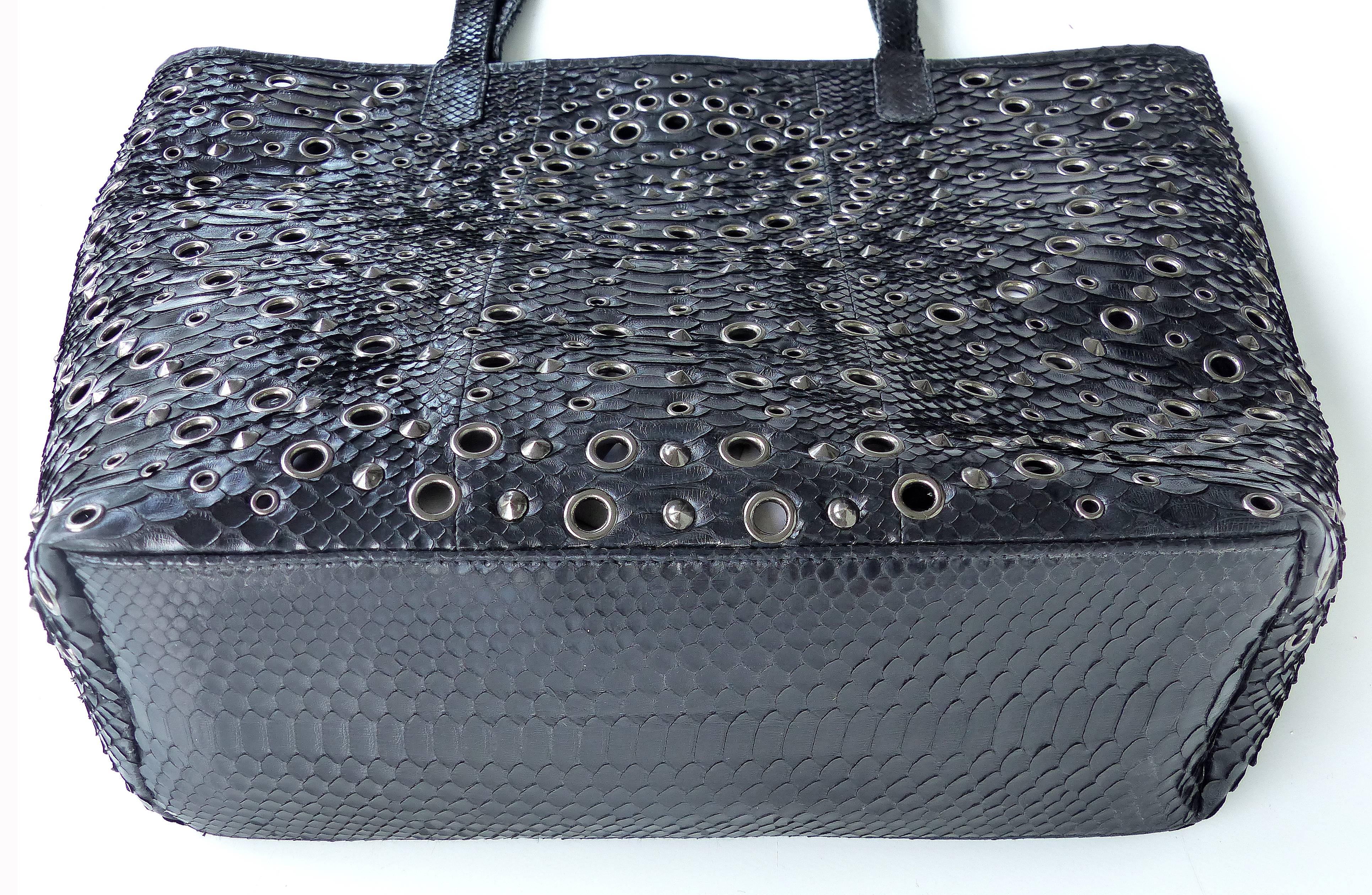 Black Rock Python Perforated and Studded Tote by Glen Arthur Designs for GabBag For Sale 5