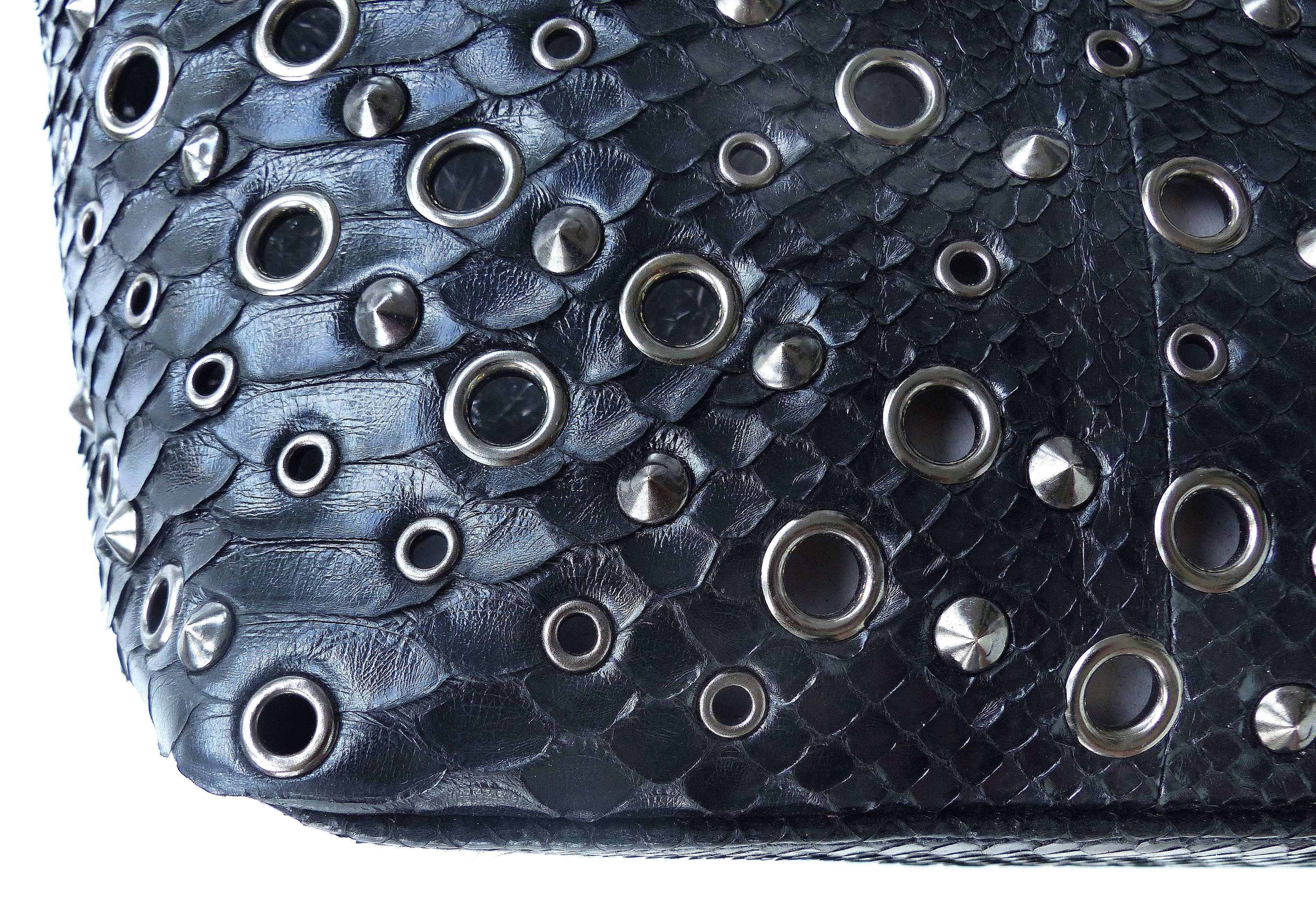 Black Rock Python Perforated and Studded Tote by Glen Arthur Designs for GabBag For Sale 2
