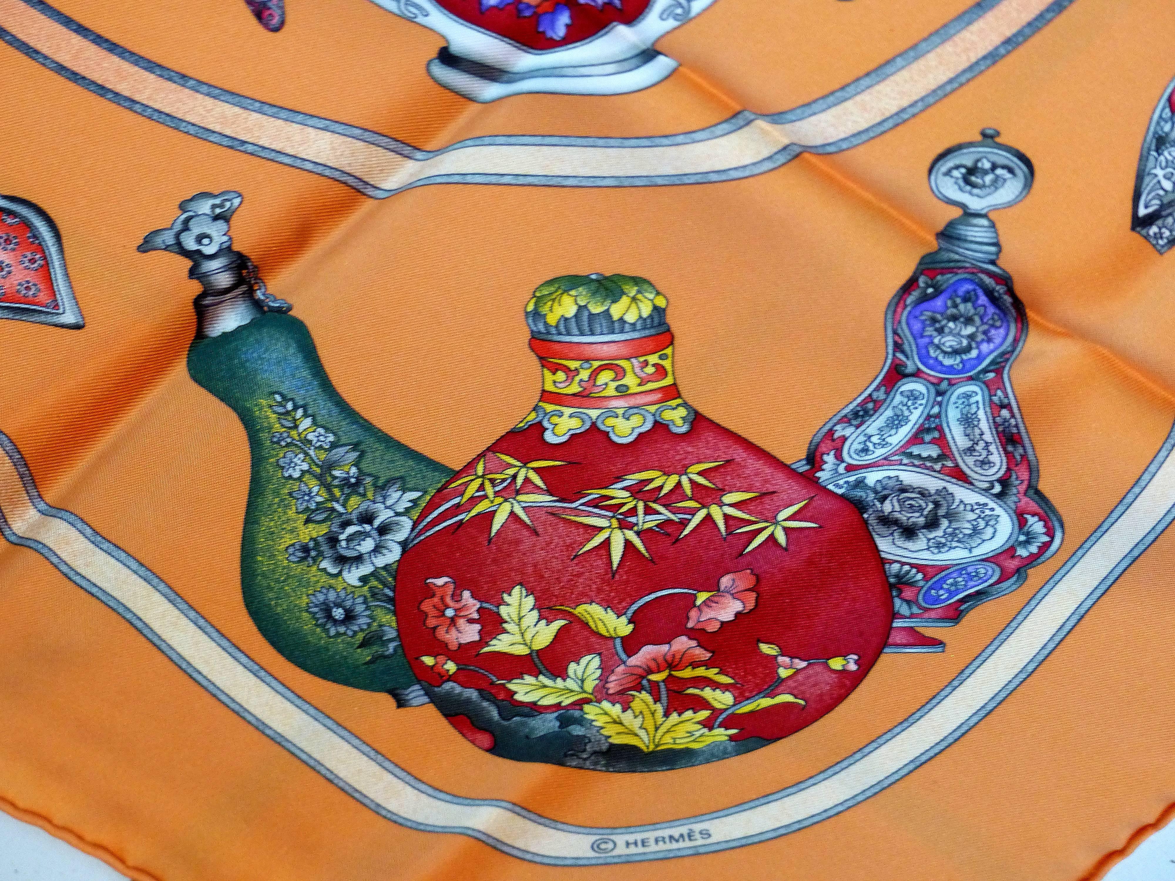 Orange Hermes Qu'importe le Flacon Silk Scarf by Catherine Baschet 