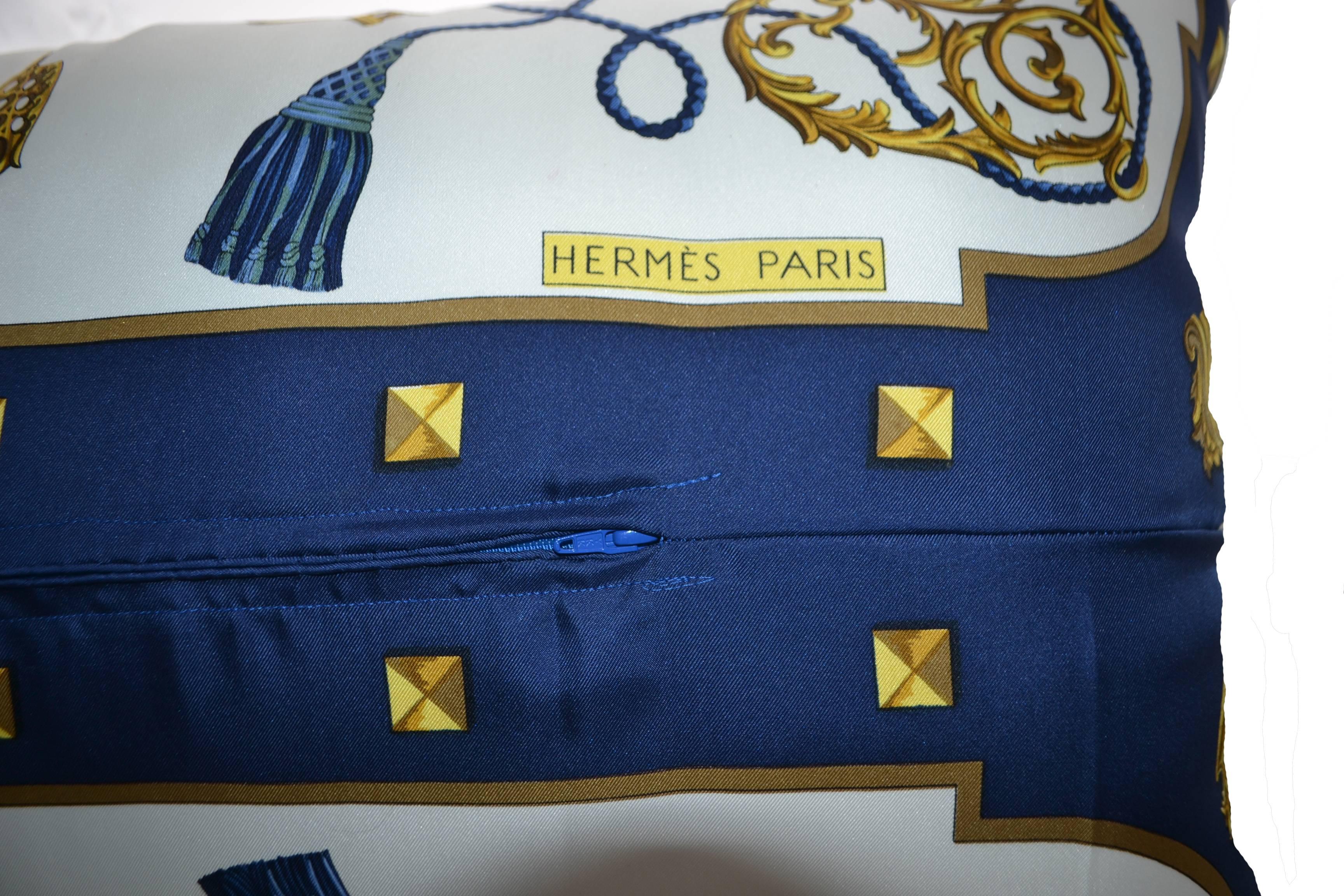Gray Vintage Hermes Scarf Pillow Les Cles iwj4426-1
