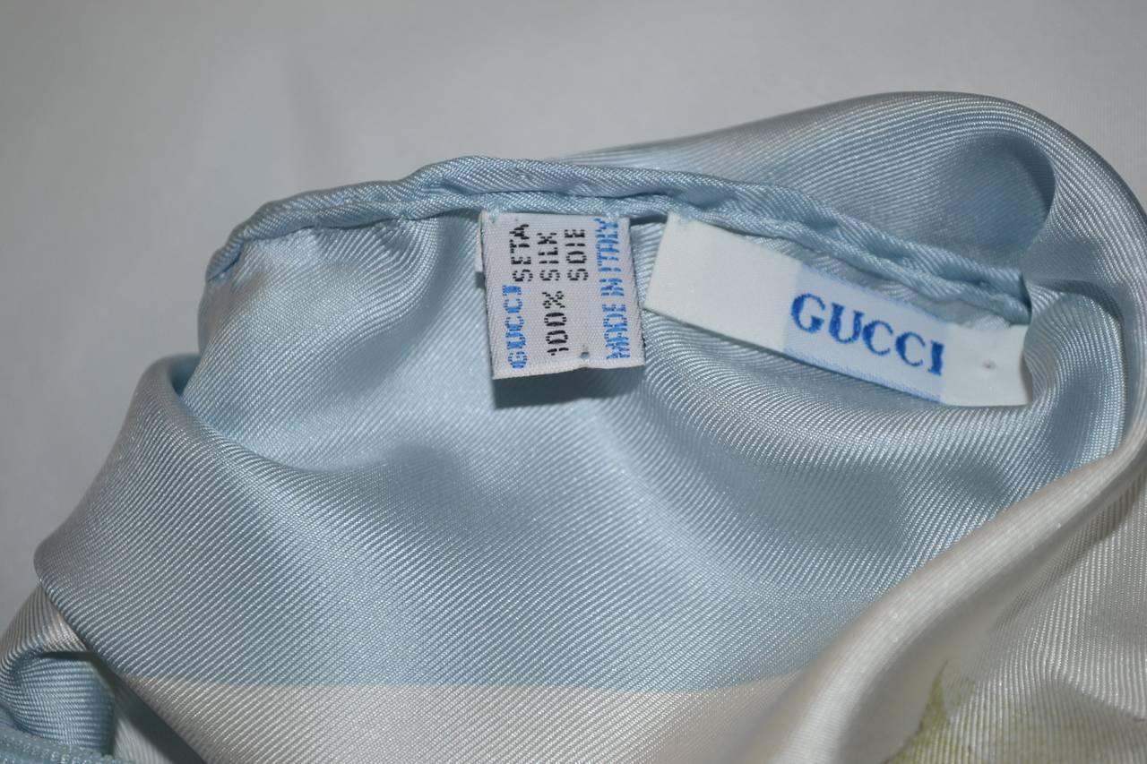 Vintage Gucci Scarf Pillow Light Blue Flowers iwj4426-1 For Sale 2