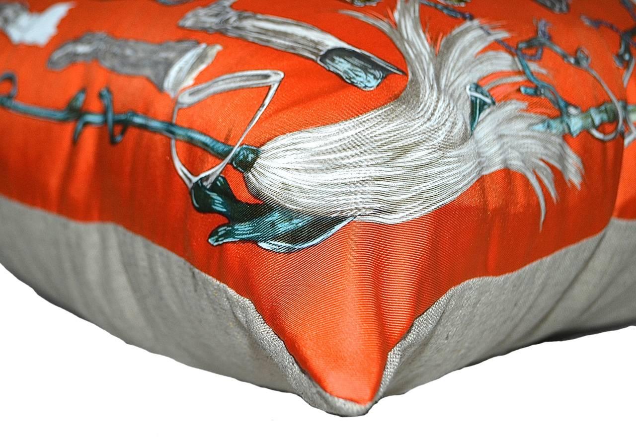 Orange New Hermes Silk And Linen Medium Pillow 