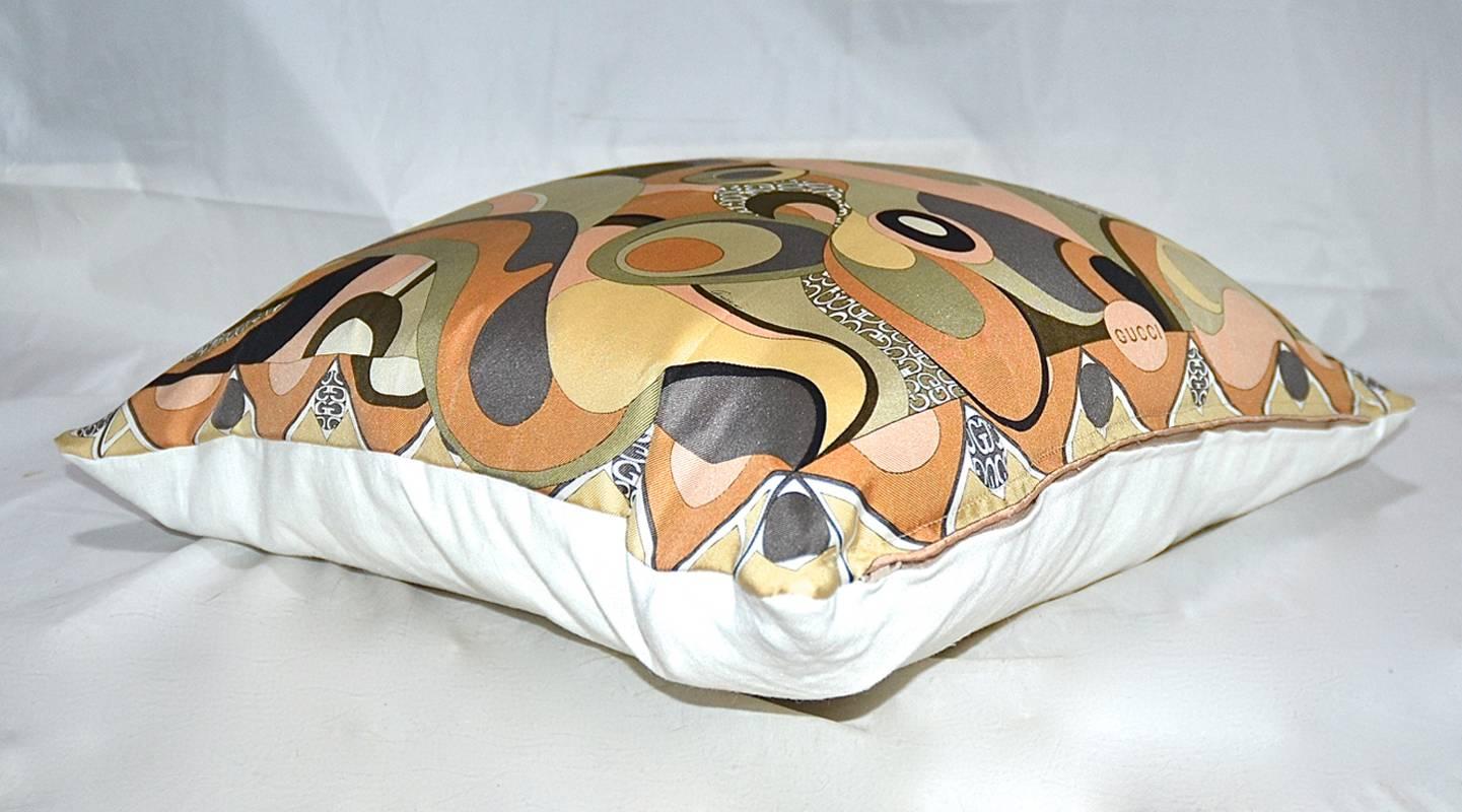 Brown Gucci Vintage Medium Silk Scarf Pillow  For Sale