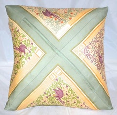 Vintage ‎Hermès Silk Scarf Pillow "Marche Flottant Du Lac Inle" Large