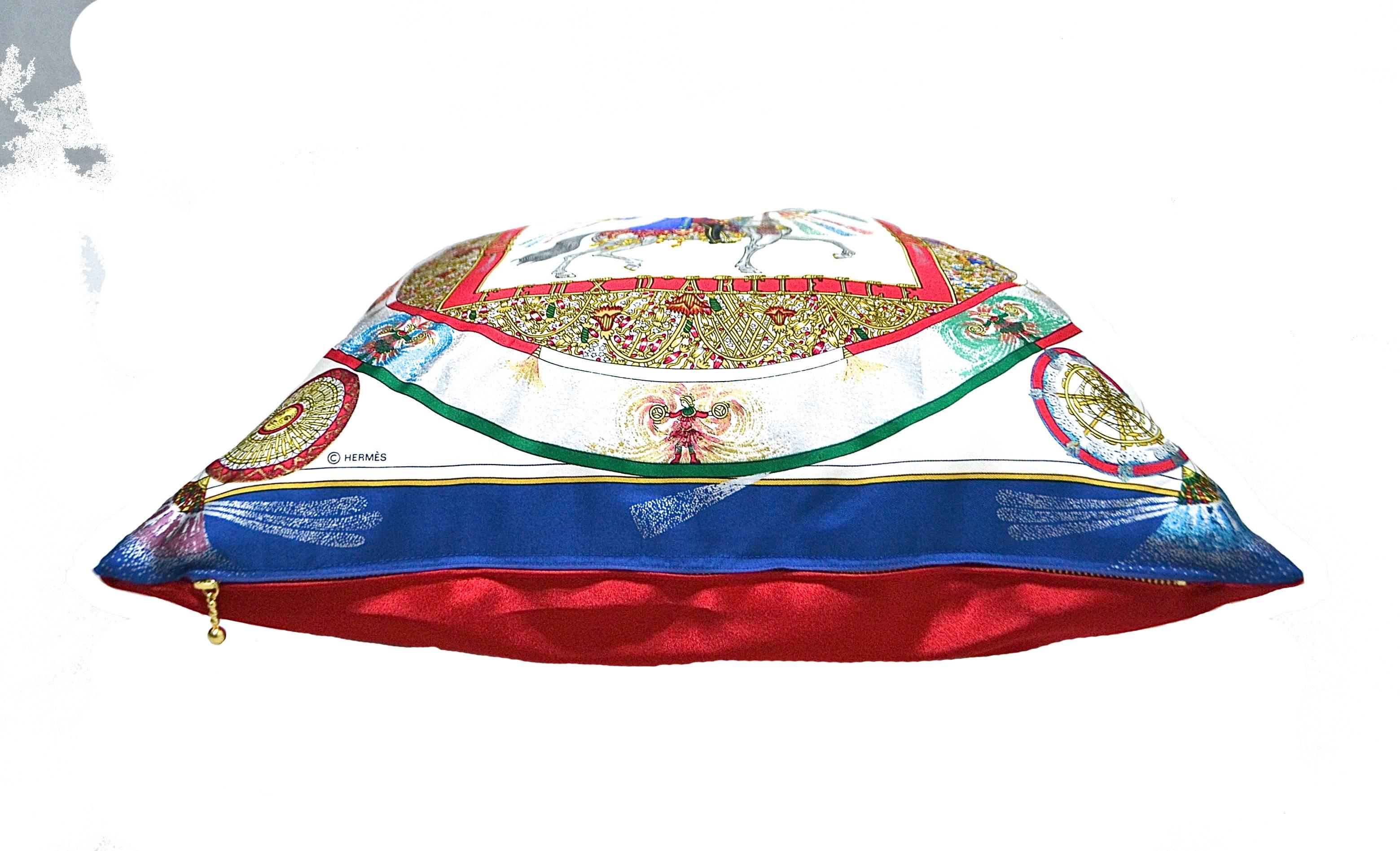 Made exclusively for iwatchjapan by Rita-Mari Couture. This elegant Hermes scarf pillow uses the highest quality items. This piece is entirely made in Japan and manufactured in an artisanal way, in which every step of the process is carefully