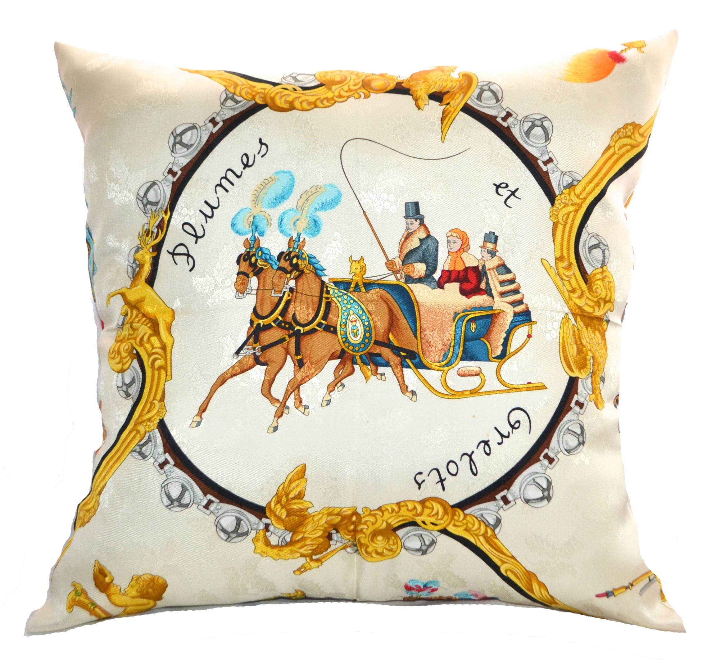 Made exclusively for iwatchjapan by Rita-Mari Couture. This elegant Hermes scarf pillow set uses the highest quality items. This piece is entirely made in Japan and manufactured in an artisanal way, in which every step of the process is carefully