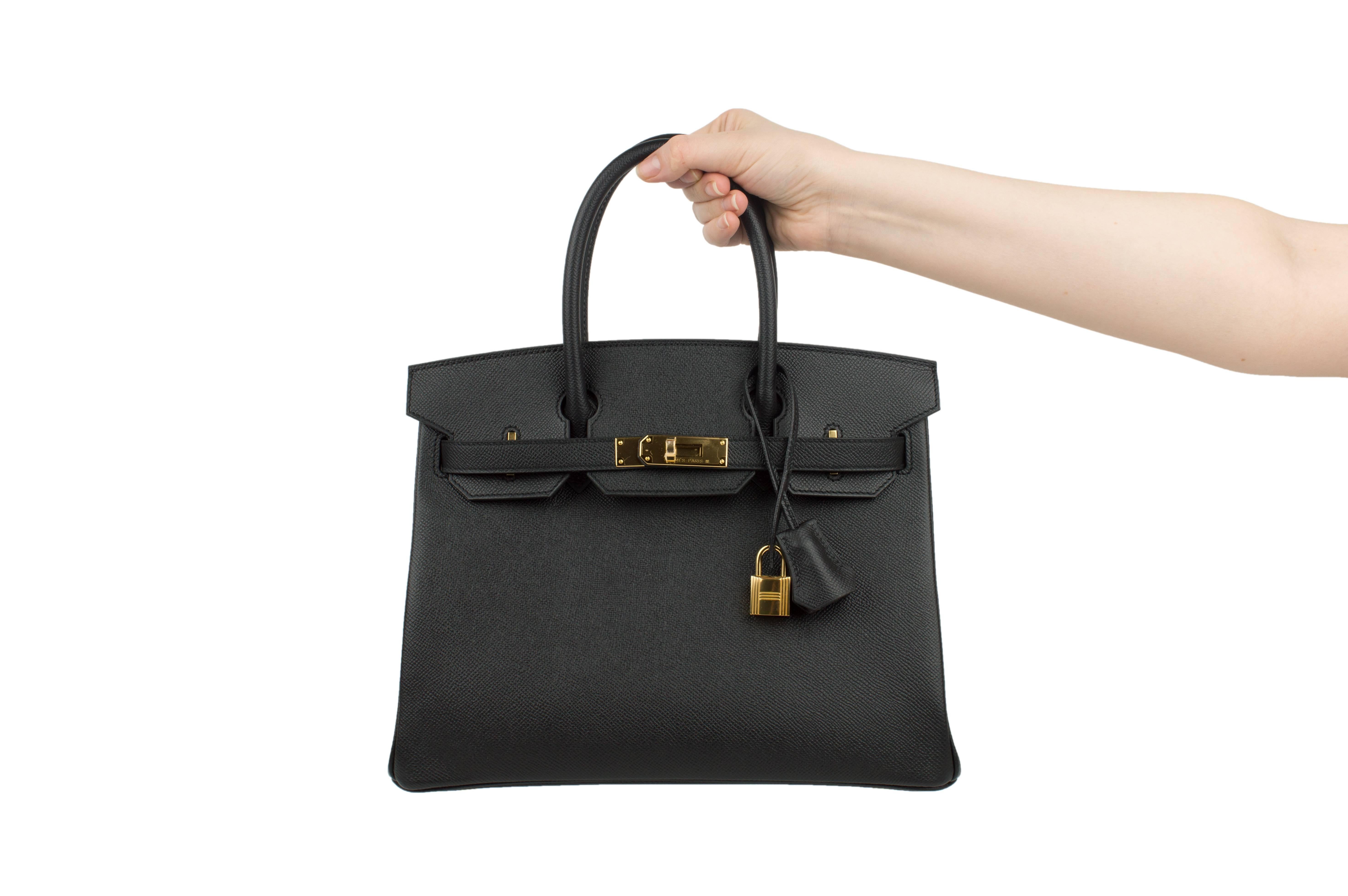 Hermes Birkin 30 Black Noir Epsom Gold Hardware GHW Stamp For Sale 2