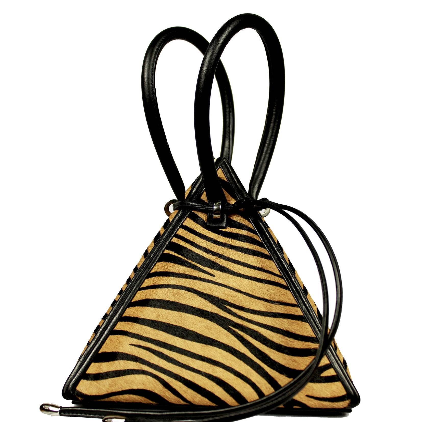 NitaSuri Lia Tiger Print Leather Pyramid Handbag For Sale 1