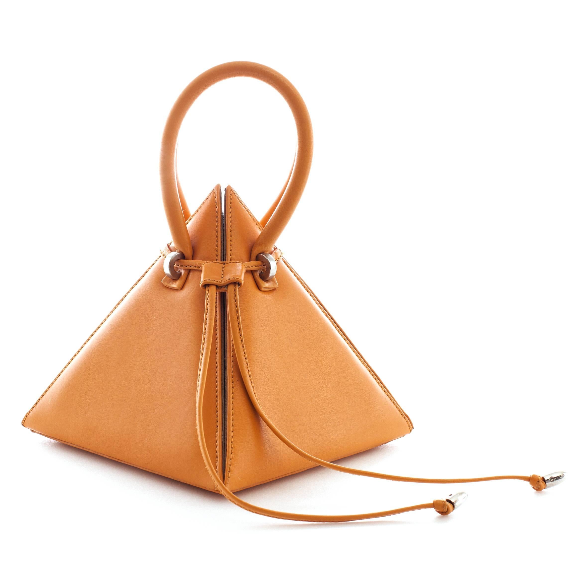 Women's NitaSuri Lia Mustard Leather Pyramid Handbag For Sale